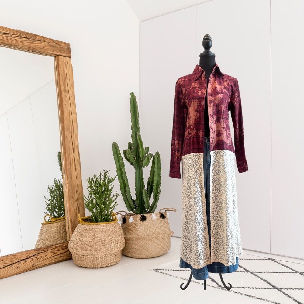 Lucky & Blessed Bleached Plaid Duster Cardigan